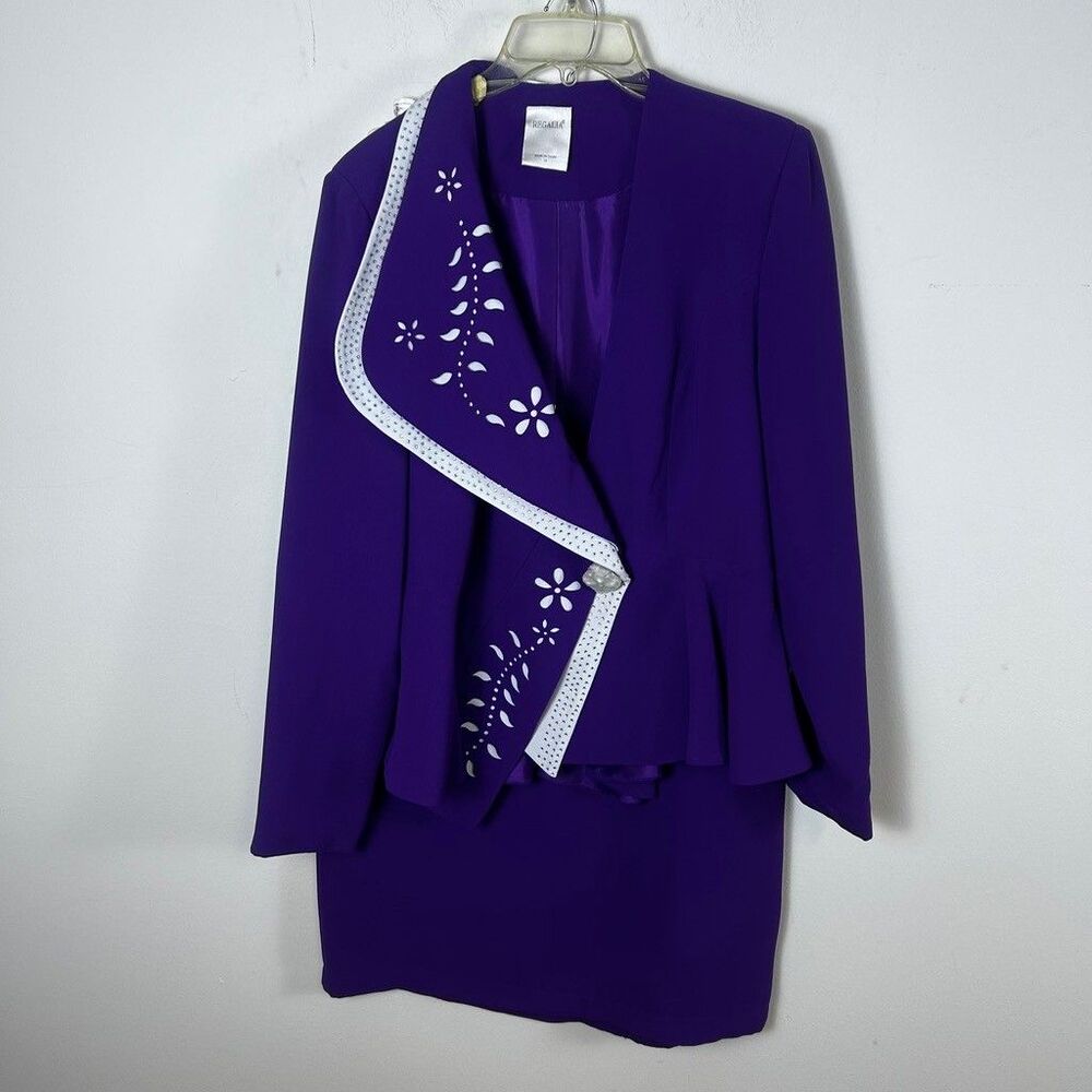 Regalia Womens Skirt Suit Set Size 10 Purple Embellished Blazer Jacket Midi